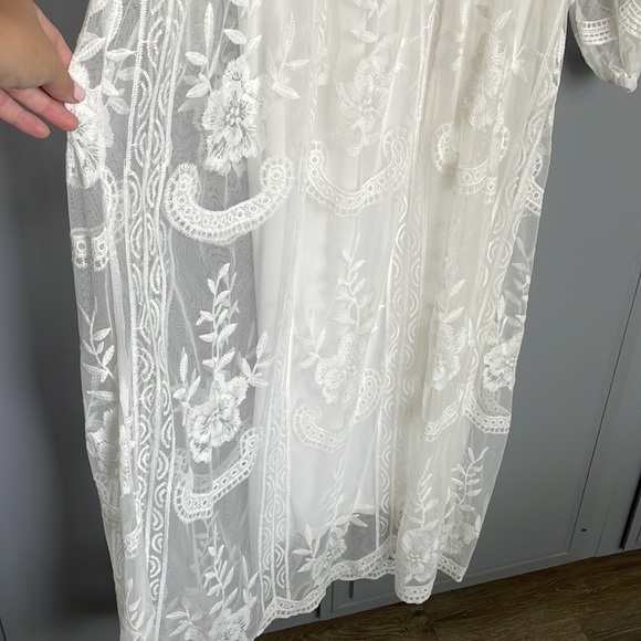 White Long sheer lace maternity dress. - Picture 4 of 7